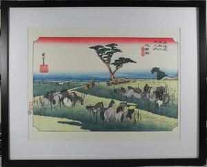 ▲▽■龍香堂■　復刻木版浮世絵　歌川広重『池鯉鮒 首夏馬市』額装済△▼