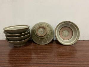 緑釉小皿　6客　器　民藝　工芸　小鉢　陶器　食器　