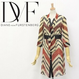 ◆DIANE von FURSTENBERG/ダイアンフォン ファステンバーグ シルク100％ 総柄 シフォン 七分袖 ボウタイ付 カーディガン ワンピース 4