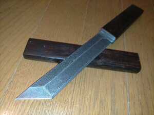 短刀 美品 凄い刃紋 ダマスカス 脇差 ハンドメイド 黒檀 ナイフ 刀 日本刀 仕込 ドス 工作 切り出し アウトドア キャンプ サバイバル