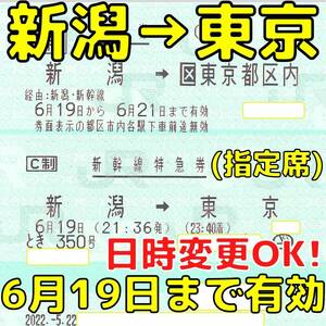 新潟→東京都区内 上越新幹線 乗車券＋指定席特急券 6月19日まで有効