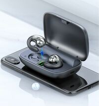 ワイヤレスイヤホン 最新 Bluetooth5.2 耳挟み式 骨伝導 分離 マイク iPhone 高音質 ケース 充電 防水 スポーツ 完全 黒 自動ペアリング_画像7