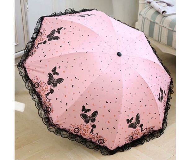 折り畳み傘 レディース 8本骨 蝶柄 日傘 軽量 UVカット レース 晴雨兼用