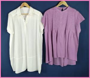 CM‐28春夏☆新品☆送料込み☆即決☆ナチュラル系☆チュニック2枚セット☆レーヨン綿麻混とインド綿☆M~Lサイズ☆オフホワイトと薄紫色