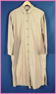CM‐⑫春夏秋☆新品☆送料込み☆即決☆ナチュラル系☆綿薄いカッターシャツ素材☆M~Lサイズ☆ロングシャツワンピース☆ベージュ☆