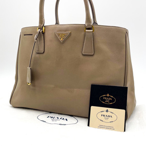 yen [أعلى درجة] PRADA Prada Galleria Triangle Logo حقيبة يد كبيرة جلد طبيعي Saffiano بيج / بني فاتح تركيبات معدنية ذهبية, حقيبة, حقيبة, برادا بشكل عام, حقيبة يد