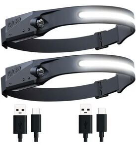 2個 ヘッドライト 充電式 USB LEDデュアル光源 ヘッドランプ 5種点灯