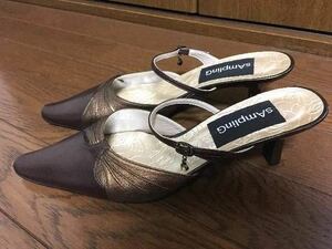  new goods unused Brown pin heel high heel pumps mules charm attaching tea color 