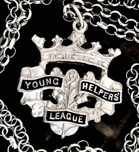 英国アンティーク シルバー&エナメル フォブ 王冠/紋章 アザミ 薔薇 クローバー ペンダント チェーン 純銀11.3g 52cm バーミンガム1929年