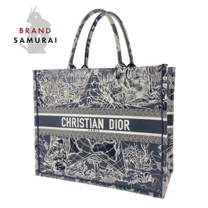 Good Condition Christian Dior Around the World Embroidery Black White Book Tote Tote Bag 304094, Dior, Bag, bag, others