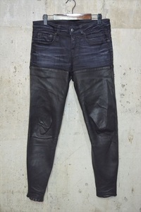 アールサーティーン　R13　chaps　レザー　切り替え　デニム　パンツ　26 D1494