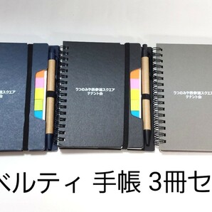 ノベルティ手帳3冊セット　三色　付箋紙　ボールペンセット