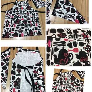 新品キッズエプロン110~120&三角巾セット 不思議のアリス風ティーパーティー柄 子供用 料理教室キッズスクールやお手伝い