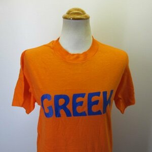 80s アメリカ製　オールド　Tシャツ S オレンジ　GREEK ヘインズ　美ユーズド　100%COTTON 80年代　USA古着　sy2040