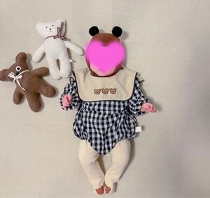 韓国 子供服 ベビー服 チェック柄 くまちゃん ロンパース 70 80