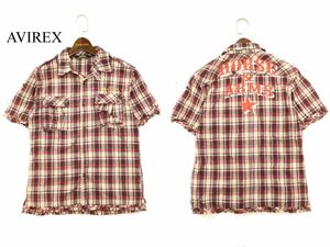 AVIREX アヴィレックス ヴィンテージ加工★ バックプリント 半袖 チェック シャツ Sz.M　メンズ　C2T03784_4#A