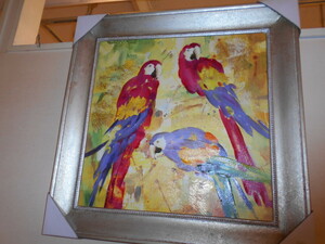 Art hand Auction 可愛いオウムのシルバー色額絵油絵 可愛い鸚鵡のシルバー色額絵油絵 可愛いおうむの油絵 可愛いオウムの油絵, 絵画, 油彩, 人物画