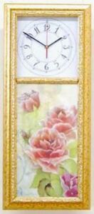 イタリア輸入　アンティーク調ロココ量ゴージャスゴールド色枠ピンクローズ薔薇の掛け時計　薔薇の掛け式掛け時計