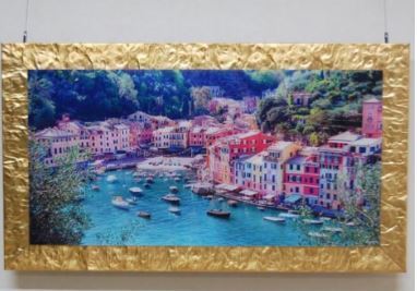 Peinture de paysage importée italienne Positano dans le cadre de couleur or Amalfi Peinture de paysage importée italienne cadre de couleur or, Ouvrages d'art, Peinture, graphique