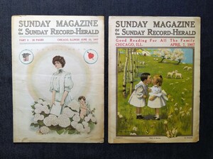 2冊セット 1907年シカゴ・レコード・ヘラルド アンティーク表紙イラスト Sunday Magazine of the Sunday Record-Herald/Mary Ellen Sigsbee