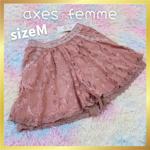 新品タグ付 axesfemmeピンク レース キュロットスカート M アクシーズ レディース ミニスカ ゆめかわ