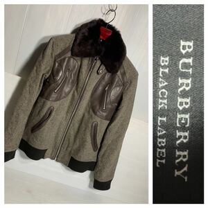 BURBERRY BLACK LABEL バーバリーブラックレーベル　三陽商会　着脱ファー ツイード×レザー　ノバチェック裏　ジャケット　ジャンパー　M