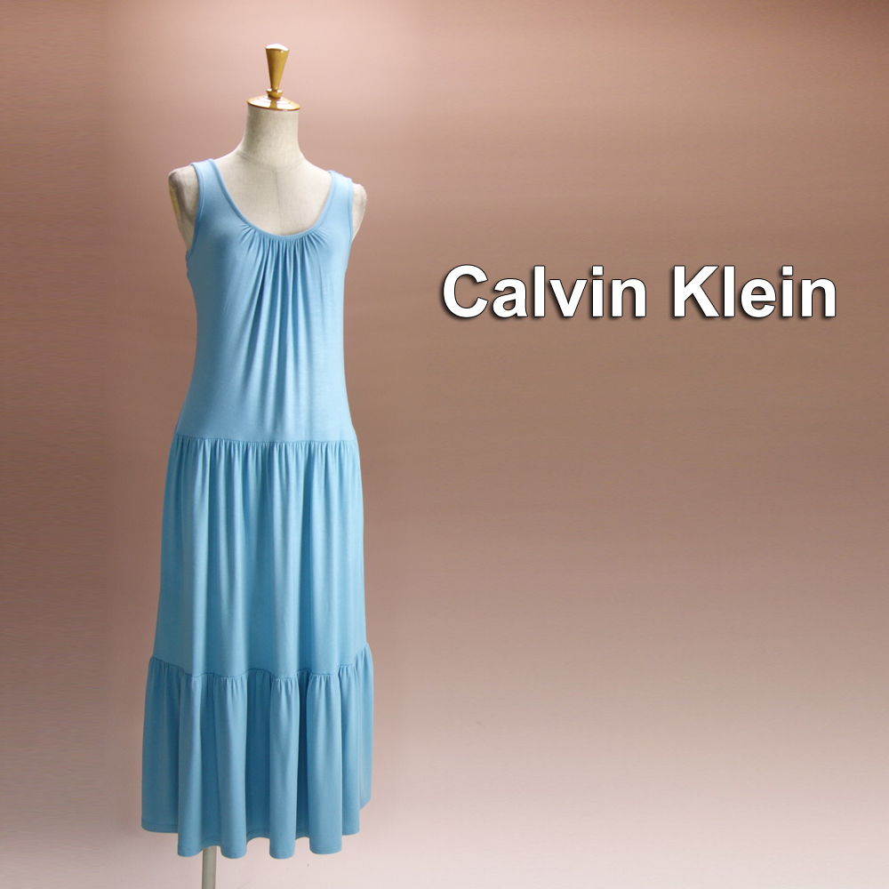 美品★カルバンクライン Calvin Klein 胸元プリーツワンピース ひざ丈ワンピース 正規品 格安