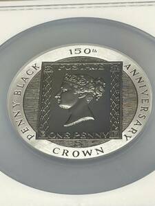 ◆大型銀貨！◆1990 イギリス領マン島 ペニーブラック150周年 5オンス 5クラウン銀貨 NGC GEM PROOF 専用箱 シルバーコイン