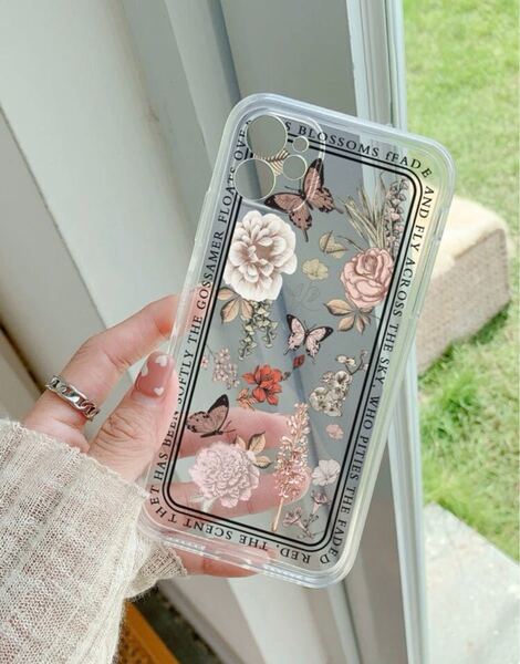 iPhone スマホケース クリアケース 蝶 花柄 iPhoneケース