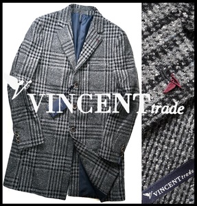 新品9.7万【VINCENT TRADE ヴィンセント トレード】伊製/イタリア男の洒脱ブランド/グレンチェックウール混合チェスターコート52/XL相当/B