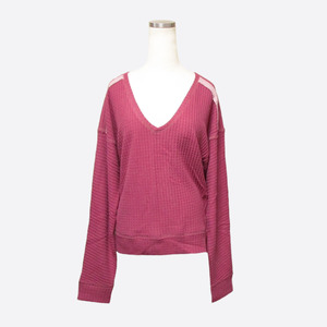 ★SALE★Abercrombie & Fitch/アバクロ★Vネックワッフル長袖Tシャツ (Dark Pink/M)