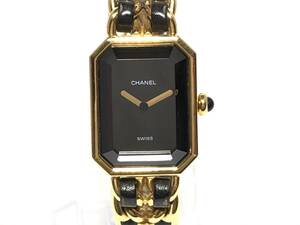 『半年間保証』CHANEL シャネル プルミエール H0001 Mサイズ ゴールド×ブラック ブラック文字盤 レザー×GP クオーツ 腕時計