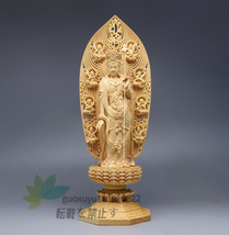  極上品 東方三聖立像 総檜材 仏教美術 精密彫刻 仏像 仏師で仕上げ品　高さ43cm_画像4