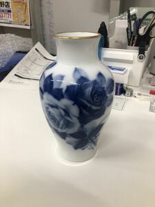  Imperial Family purveyor Ookura Touen blue rose flower base height 24.5cm vase large ornament . interior flower natural flower vessel 