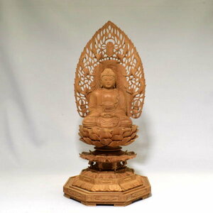 木彫 仏像 釈迦如来 坐像 三寸 インド 老山 白檀 昔のお顔 手彫り 仏教美術 【s1-2t-69】
