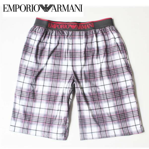 《EMPORIO ARMANI エンポリオアルマーニ》 新品 薄手 ウエストロゴ刺繍入り チェック ショートパンツ ハーフパンツ S(68~78) A6191