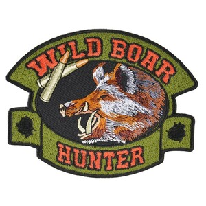 ミリタリーパッチ イノシシ アイロンシート付 80mm×100mm ミリタリーワッペン アップリケ WILD BOAR