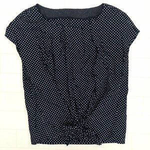 美品 MACKINTOSH PHILOSOPHY マッキントッシュ ドット柄 フレンチスリーブ シャツ 36 紺 ネイビー レディース 女性用