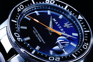 1円×2本新品本物MASERARTIマセラティ公式美しすぎるオレンジ秒針×ダークネイビーDeepseaサブマリーナリミテッド100ｍ防水腕時計逆輸入
