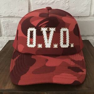 ★美品★ OVO × BAPE Red camo trucker hat a bathing ape エイプ ベイプ アベイシングエイプ メッシュ キャップ レッドカモ 迷彩 帽子