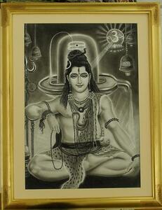 Art hand Auction (2) Буддийские картины в рамах для украшения интерьера., произведение искусства, Рисование, Карандашный рисунок, Рисунок углем