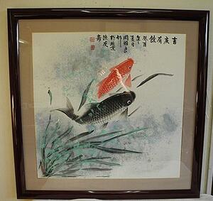 Art hand Auction 周国良, 国良, 中国画, 中国艺术, 锦鲤, 鱼友, 纸本设色, 用过的, 艺术品, 绘画, 其他的