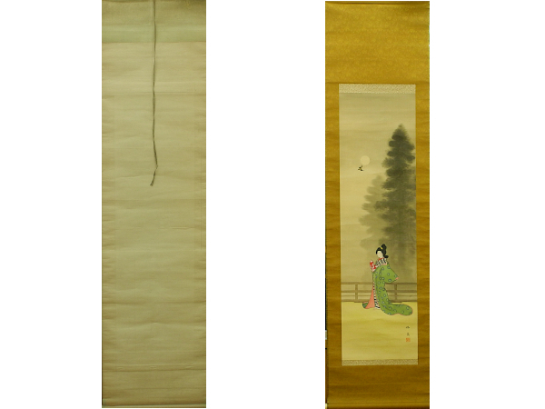 斉藤鳳葉 美人画 鳳葉 日本画 美人画 掛け軸 掛軸 絹に彩色 骨牙軸 Japanese hanging scroll, 絵画, 日本画, 人物, 菩薩