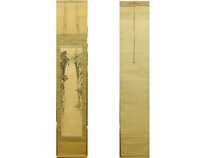 文嶺 日本画 飛泉 掛け軸　掛軸　絹に墨彩　共箱　角骨軸　Japanese hanging scroll
