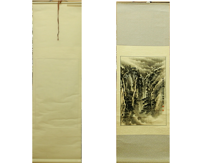 China Wang Changlin Kowloon Wasserfall Hängerolle Hängerolle Chinesische Malerei auf Papier gemalt Hängerolle, Malerei, Aquarell, Natur, Landschaftsmalerei