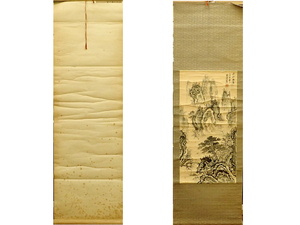 Art hand Auction 中国画 渓山泊舟 山水 掛け軸 掛軸 紙に墨彩 中古品 中国 Hanging scroll 在印, 絵画, 水彩, 自然, 風景画