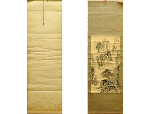 中国画 渓山泊舟 山水　掛け軸　掛軸　紙に墨彩　中古品　中国　Hanging scroll　在印　