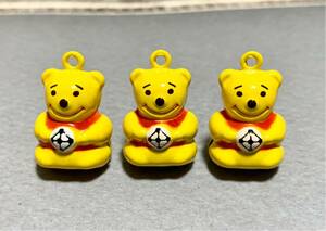 黄色いクマさん鈴３個★テディベア　熊さん　ベル　スズ　アクセサリーパーツ　手芸用品　ハンドメイド