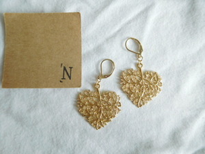  Gold Heart leaf earrings earrings hand made earrings 