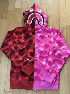  新品/納品書写し A BATHING APE COLOR CAMO HALF SHARK FULL ZIP HOODIE RED/PINK Mサイズ エイプ ハーフ シャーク フルジップフーディー